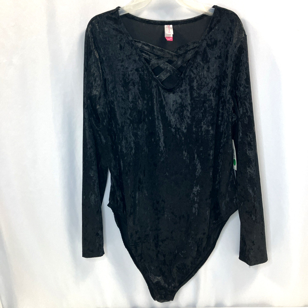Velvet Crisscross Bodysuit Womens 3XL(21) Black Long Sleeve NWT